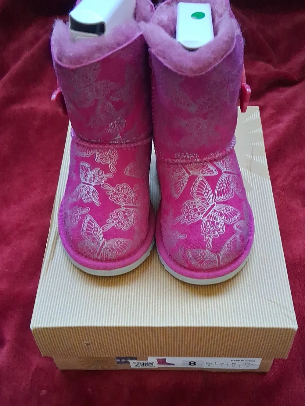 New Girls UGG Pink T Bailey Button Butterfly Boots 8